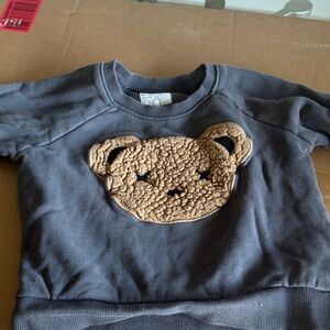 Huxbaby Charcoal Sweatshirt with Tan Bear Appliqué